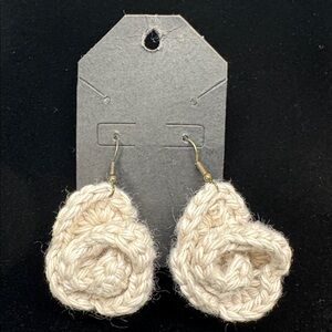 Parchment Rose Earrings | Flower Crochet Jewelry | Bronze Fish Hook Earrings
